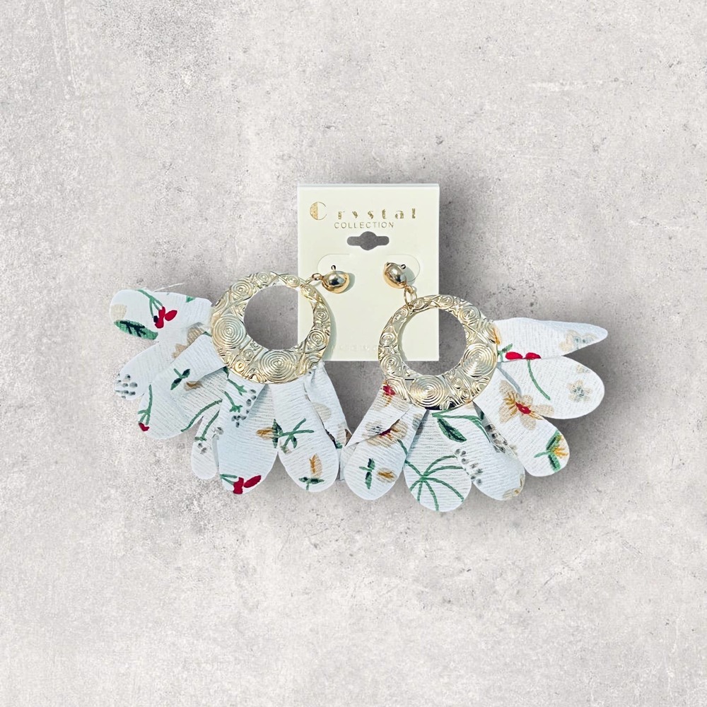 Earrings Gold Floral Dangle Long New